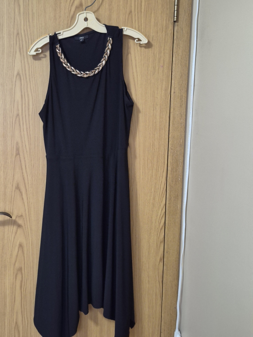 J.B.S. Black High-Low Sleeveless Dress with Gold Chain Accent